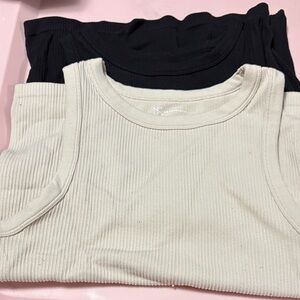 No Boundaries Ribbed Black and Cream Tank Tops